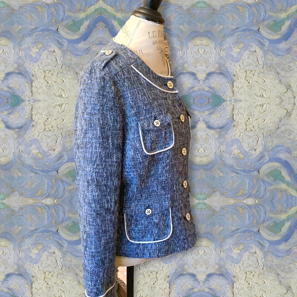 Cache Wool Blend Blue Tweed Four Pocket Jacket 14 - Picture 9 of 16